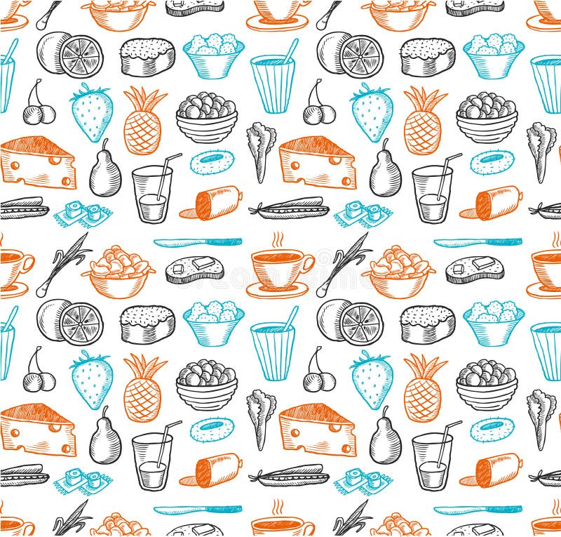 Naadloos de krabbelspatroon van het voedsel vector illustratie Naadloos de krabbelspatroon van het voedsel vector illustratie