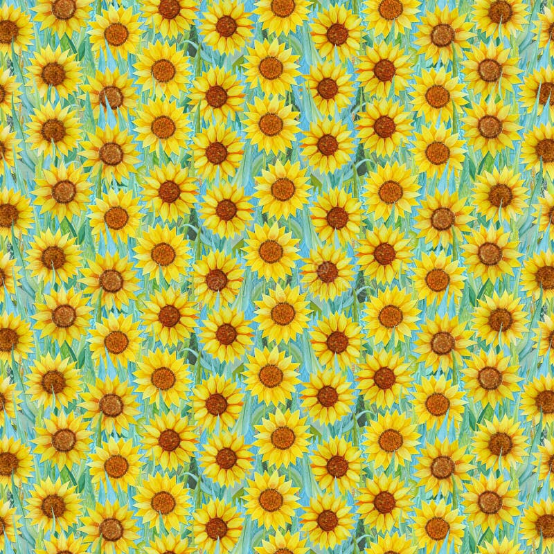 Naadloos de zomerpatroon van zonnebloemen op het gras Kleurrijke achtergrond in de vorm van een bloemopen plek royalty-vrije illustratie Naadloos de zomerpatroon van zonnebloemen op het gras Kleurrijke achtergrond in de vorm van een bloemopen plek royalty-vrije illustratie