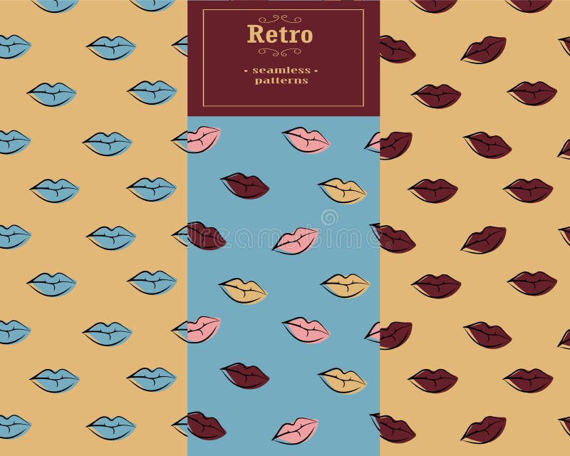Naadloos die patroon in retro stijl met grafische lippen wordt geplaatst stock illustratie Naadloos die patroon in retro stijl met grafische lippen wordt geplaatst stock illustratie