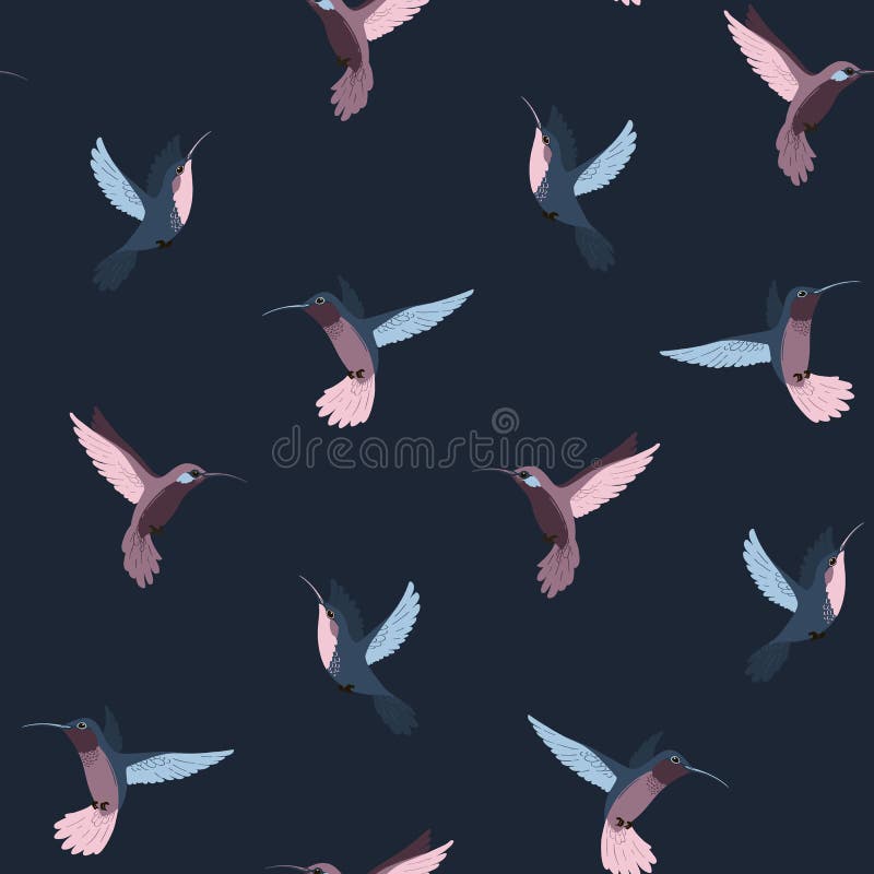 Naadloos hand getrokken patroon met vliegende kolibries stock illustratie Naadloos hand getrokken patroon met vliegende kolibries stock illustratie