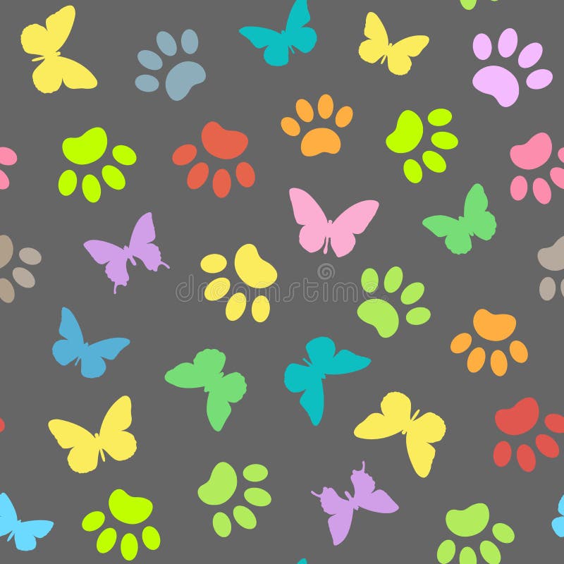 Naadloos natuurlijk patroon van de de dierenpoten en vlinders royalty-vrije illustratie Naadloos natuurlijk patroon van de de dierenpoten en vlinders royalty-vrije illustratie