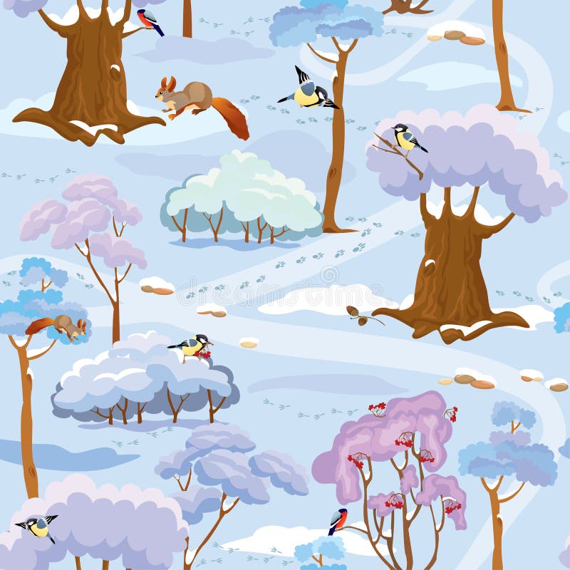 Naadloos patroon - de Winter Forest Landscape met bomen stock illustratie Naadloos patroon - de Winter Forest Landscape met bomen stock illustratie