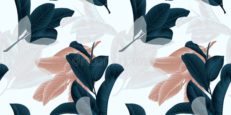 Naadloos patroon, hand getrokken donkergroen, bruin en wit guaveblad op twijg op grijs stock illustratie Naadloos patroon, hand getrokken donkergroen, bruin en wit guaveblad op twijg op grijs stock illustratie