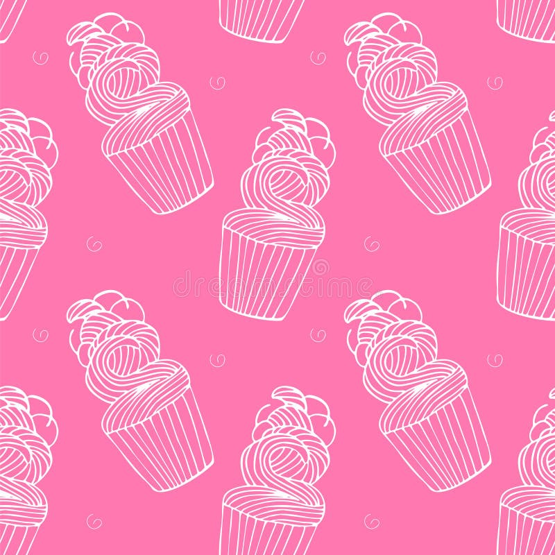 Naadloos patroon met cupcakes ter beschikking getrokken retro stijl stock illustratie Naadloos patroon met cupcakes ter beschikking getrokken retro stijl stock illustratie