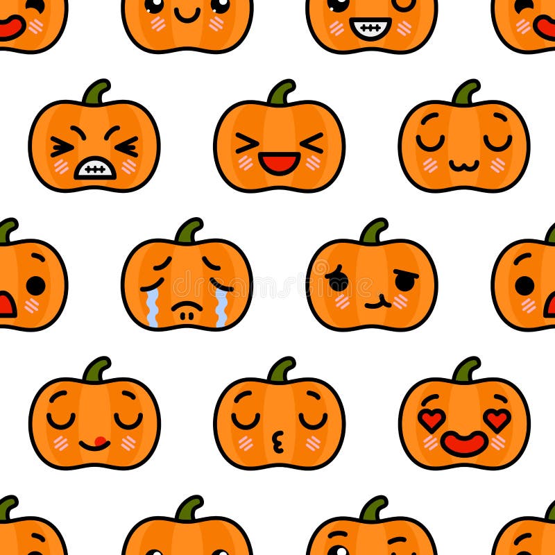 Naadloos patroon met de leuke illustratie van het de Pompoen vectorbeeldverhaal van Halloween van kawaiiemoji vector illustratie Naadloos patroon met de leuke illustratie van het de Pompoen vectorbeeldverhaal van Halloween van kawaiiemoji vector illustratie