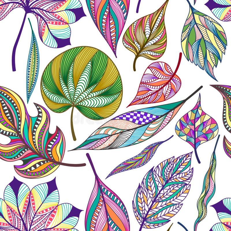 Naadloos patroon met gekleurd abstract blad Vector illustratie, EPS10