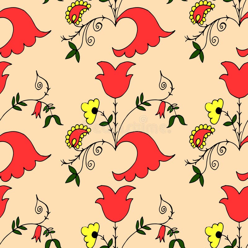 Naadloos patroon met hand-drawn ornament met fantasiebloemen stock illustratie Naadloos patroon met hand-drawn ornament met fantasiebloemen stock illustratie