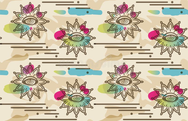 Naadloos patroon met hypnoseogen Vector abstracte achtergrond Psyphodelic multicolored beige patroon stock illustratie Naadloos patroon met hypnoseogen Vector abstracte achtergrond Psyphodelic multicolored beige patroon stock illustratie