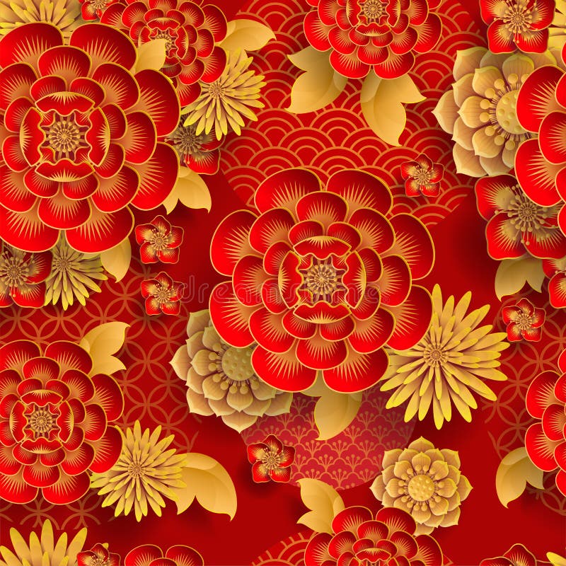 Naadloos patroon met Japanse, Chinese en Aziatische elementen vector illustratie Naadloos patroon met Japanse, Chinese en Aziatische elementen vector illustratie