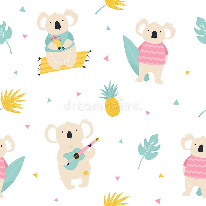 Naadloos patroon met koala's, de zomerpictogrammen vector illustratie Naadloos patroon met koala's, de zomerpictogrammen vector illustratie