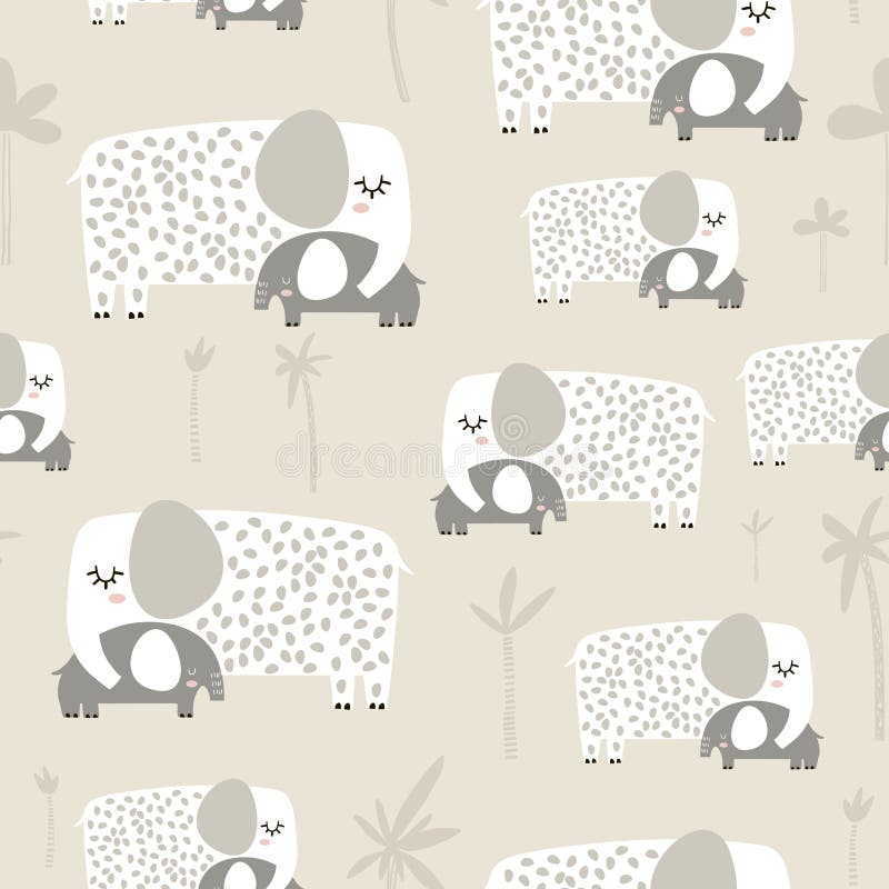 Naadloos patroon met leuke mamma en babyolifant Creatieve kinderachtige textuur Groot voor stof, textiel Vectorillustratie vector illustratie Naadloos patroon met leuke mamma en babyolifant Creatieve kinderachtige textuur Groot voor stof, textiel Vectorillustratie vector illustratie