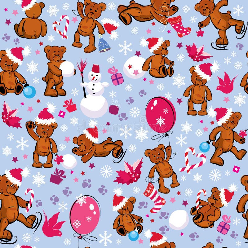 Naadloos patroon met teddyberen, sneeuwvlokken en vector illustratie Naadloos patroon met teddyberen, sneeuwvlokken en vector illustratie