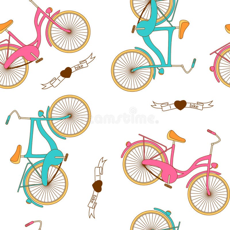 Naadloos patroon met vlakke retro fiets voor jongen en meisje stock illustratie Naadloos patroon met vlakke retro fiets voor jongen en meisje stock illustratie
