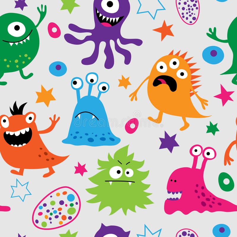 Naadloos patroon met vreemde monsters stock illustratie Naadloos patroon met vreemde monsters stock illustratie