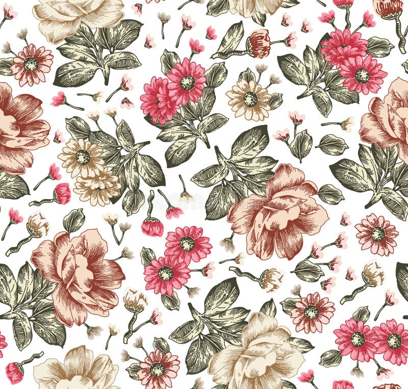 Naadloos patroon Mooie bloeiende realistische geïsoleerde bloemen Uitstekende het Behang Vectorillustratie van de achtergrondkami stock illustratie Naadloos patroon Mooie bloeiende realistische geïsoleerde bloemen Uitstekende het Behang Vectorillustratie van de achtergrondkami stock illustratie