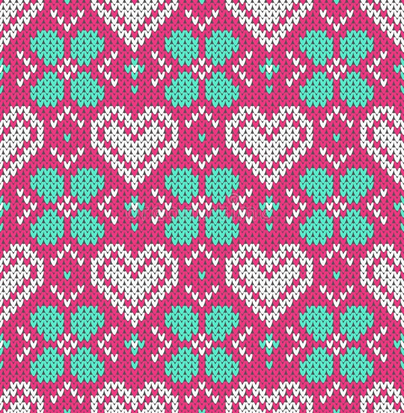 Naadloos patroon op het thema van de Dag van vakantievalentine ` s met een beeld van de Noor en fairisle de patronen Witte harten stock illustratie Naadloos patroon op het thema van de Dag van vakantievalentine ` s met een beeld van de Noor en fairisle de patronen Witte harten stock illustratie