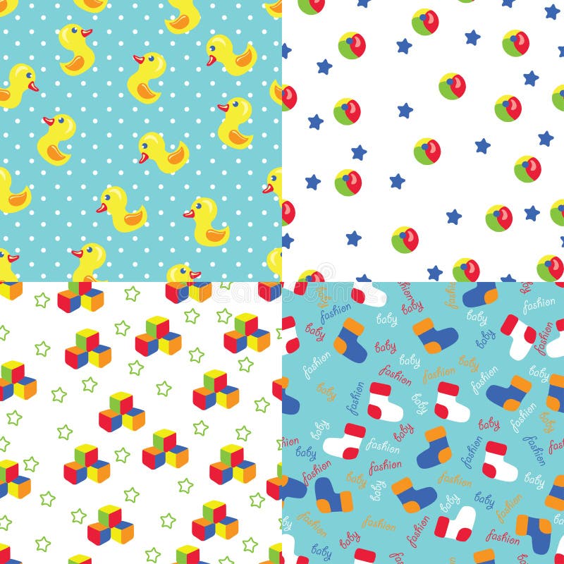 Naadloos patroon van speelgoed, stip, sokken, sterren vector illustratie Naadloos patroon van speelgoed, stip, sokken, sterren vector illustratie