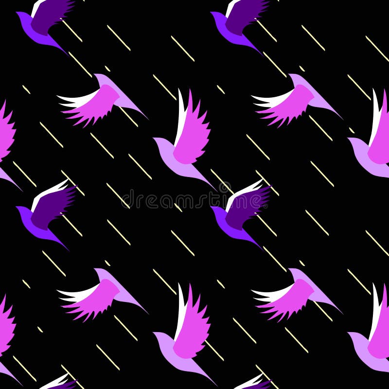 Naadloos patroon van troep van vogels die in dark tijdens een regen vliegen stock illustratie Naadloos patroon van troep van vogels die in dark tijdens een regen vliegen stock illustratie