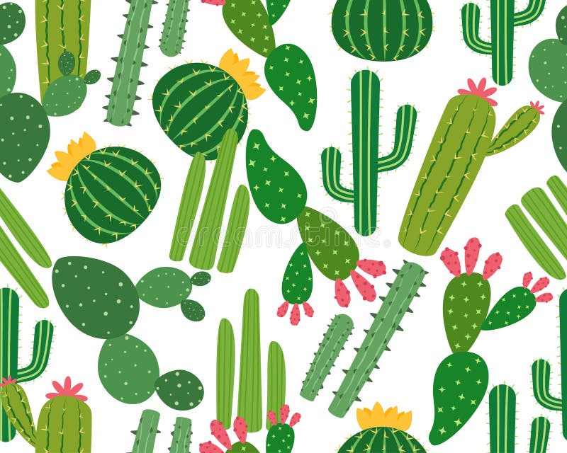 Naadloos patroon van vele die cactus op witte achtergrond wordt geïsoleerd stock illustratie Naadloos patroon van vele die cactus op witte achtergrond wordt geïsoleerd stock illustratie
