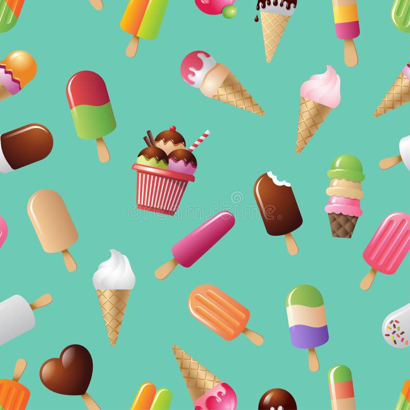 Naadloos roomijspatroon Leuk beeldverhaalroomijs op een azuurblauwe achtergrond vector illustratie Naadloos roomijspatroon Leuk beeldverhaalroomijs op een azuurblauwe achtergrond vector illustratie
