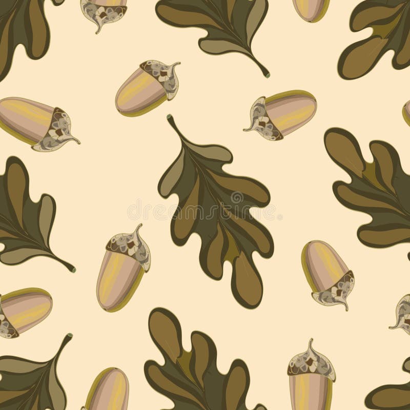 Naadloos vectorpatroon met de herfstbladeren Eiken blad en eikeltekening stock illustratie Naadloos vectorpatroon met de herfstbladeren Eiken blad en eikeltekening stock illustratie