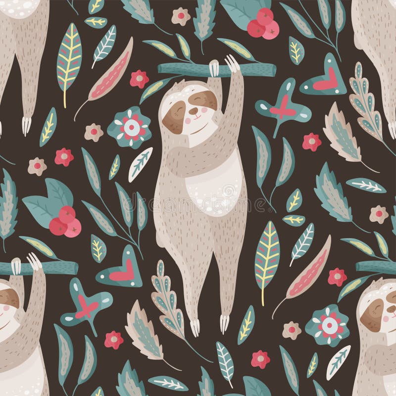Naadloos vectorpatroon met leuke beeldverhaalluiaard royalty-vrije illustratie Naadloos vectorpatroon met leuke beeldverhaalluiaard royalty-vrije illustratie