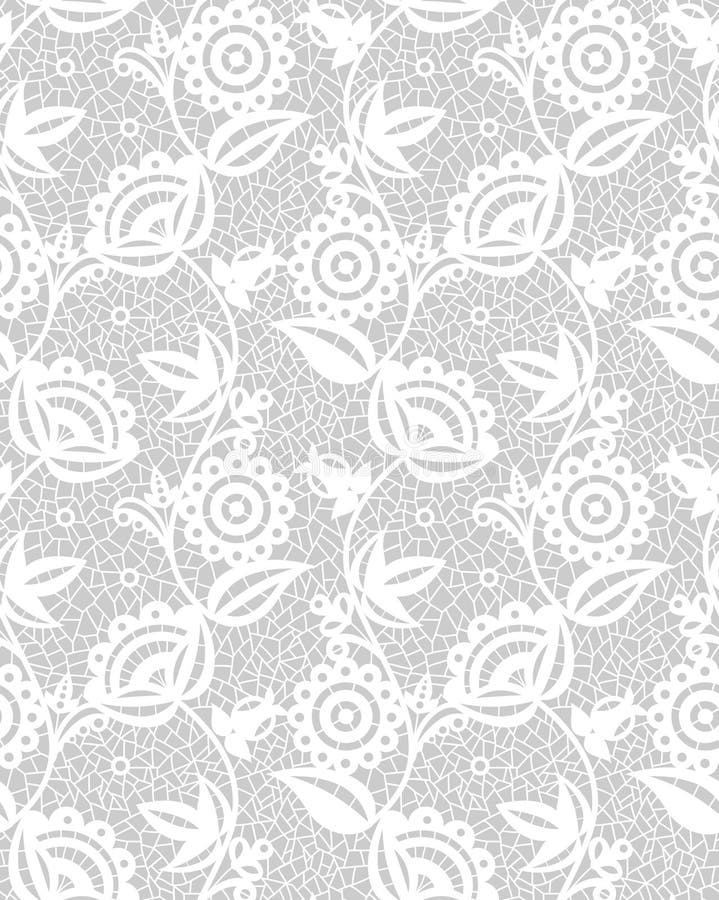 Naadloos wit bloemenkantpatroon stock illustratie Naadloos wit bloemenkantpatroon stock illustratie