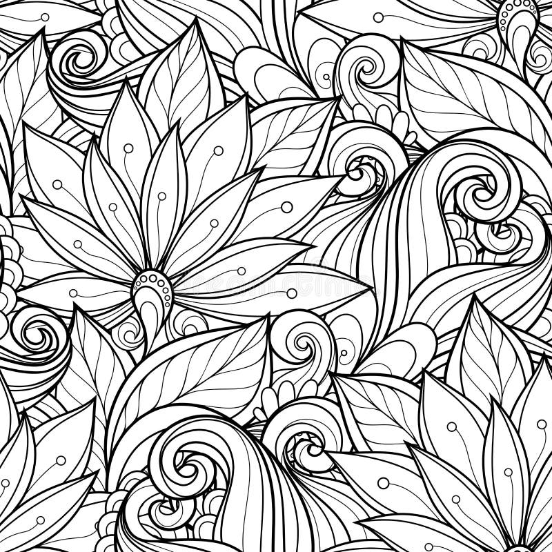 Naadloos zwart-wit bloemenpatroon