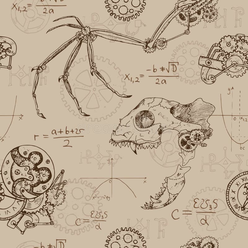 Naadloze achtergrond met demonschedel, vleugel en mechanische gedeelten royalty-vrije illustratie Naadloze achtergrond met demonschedel, vleugel en mechanische gedeelten royalty-vrije illustratie