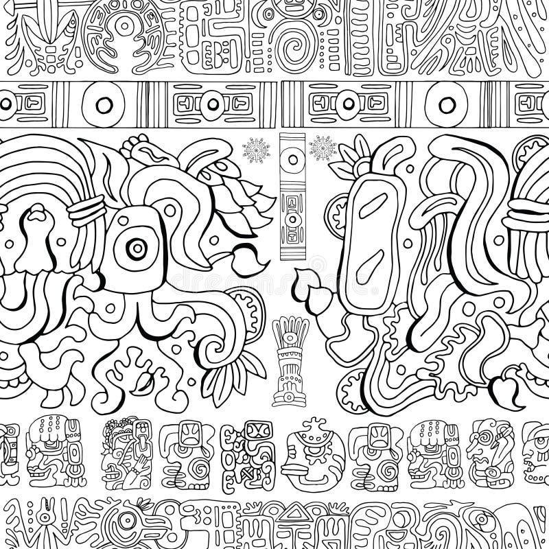 Naadloze achtergrond met mayan patronen en symbolen op wit vector illustratie Naadloze achtergrond met mayan patronen en symbolen op wit vector illustratie
