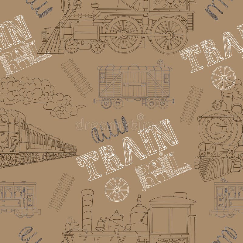 Naadloze achtergrond met retro locomotieven en teksten royalty-vrije illustratie Naadloze achtergrond met retro locomotieven en teksten royalty-vrije illustratie