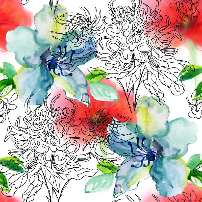Naadloze bloemenachtergrond met bloemen stock illustratie Naadloze bloemenachtergrond met bloemen stock illustratie