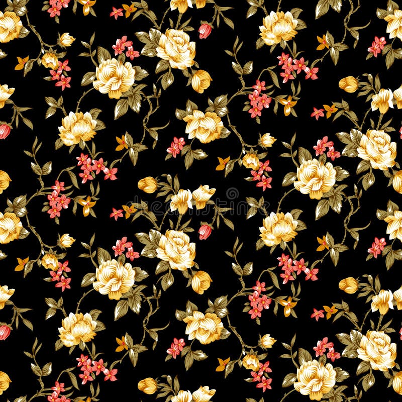 Naadloze bloemenbloem met zwarte achtergrond vector illustratie Naadloze bloemenbloem met zwarte achtergrond vector illustratie