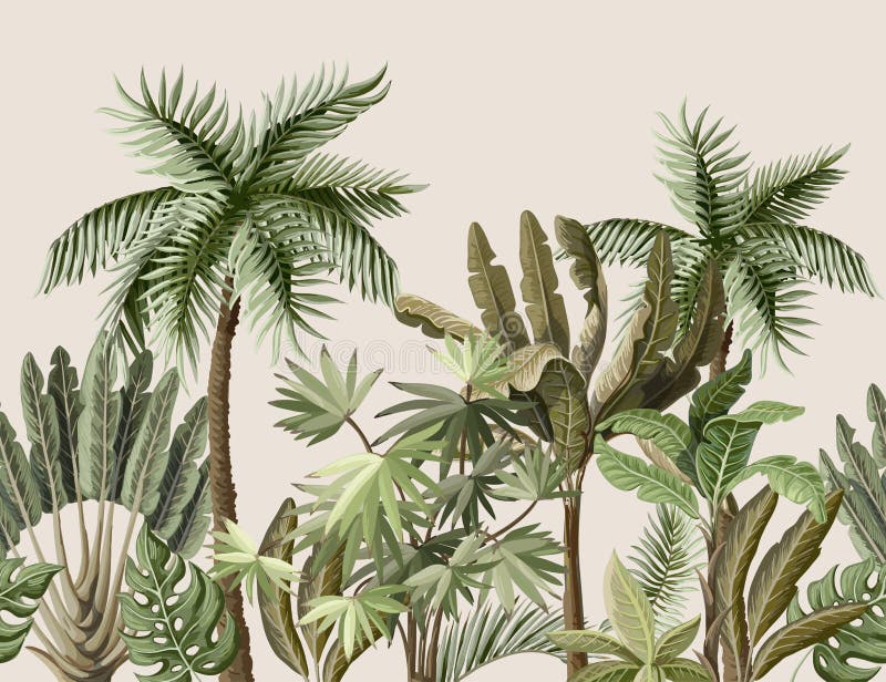 Naadloze grens met tropische boom zoals palm, banaan Vector