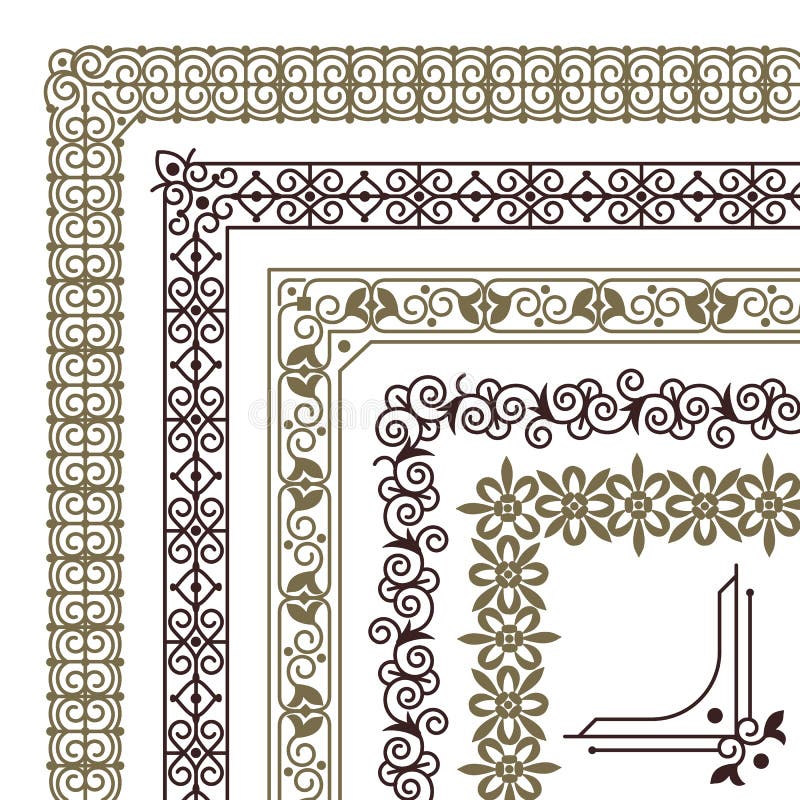 Naadloze hoeken Filigreish flourish ornamands border for bruiloft card vintage tegelframe vectorpatroon set