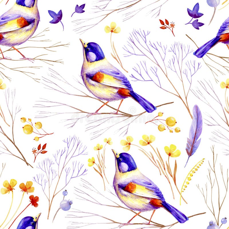 Naadloze lilac-gele vogel vector illustratie Naadloze lilac-gele vogel vector illustratie