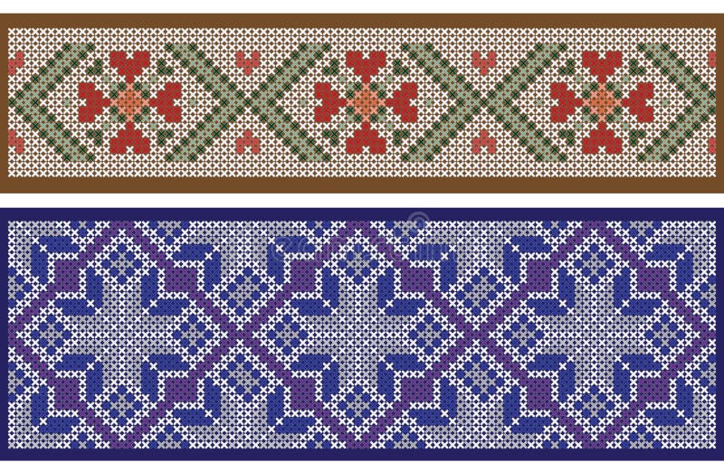 Naadloze lintpatronen, die van achtergrond, de imitatie van het dwars-steekborduurwerk worden gescheiden royalty-vrije illustratie Naadloze lintpatronen, die van achtergrond, de imitatie van het dwars-steekborduurwerk worden gescheiden royalty-vrije illustratie
