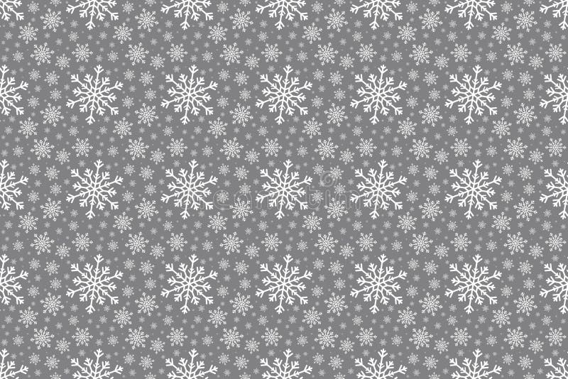 Naadloze patroon van de de winter het Witte Sneeuwvlok op zilveren Achtergrond stock illustratie Naadloze patroon van de de winter het Witte Sneeuwvlok op zilveren Achtergrond stock illustratie