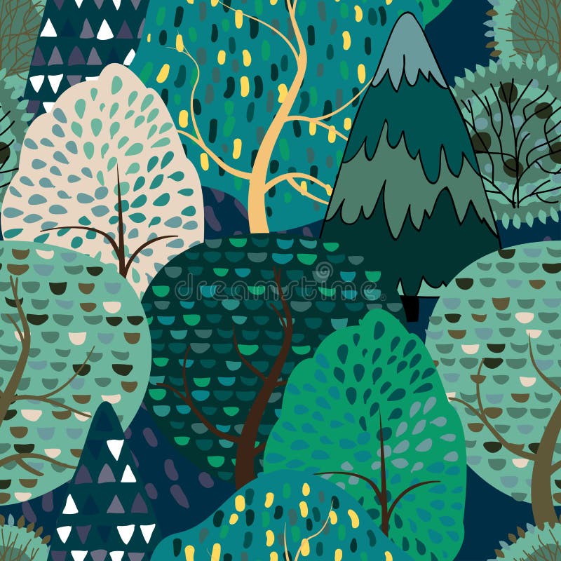 Naadloze patroonachtergrond met gestileerde de zomerbomen royalty-vrije illustratie Naadloze patroonachtergrond met gestileerde de zomerbomen royalty-vrije illustratie