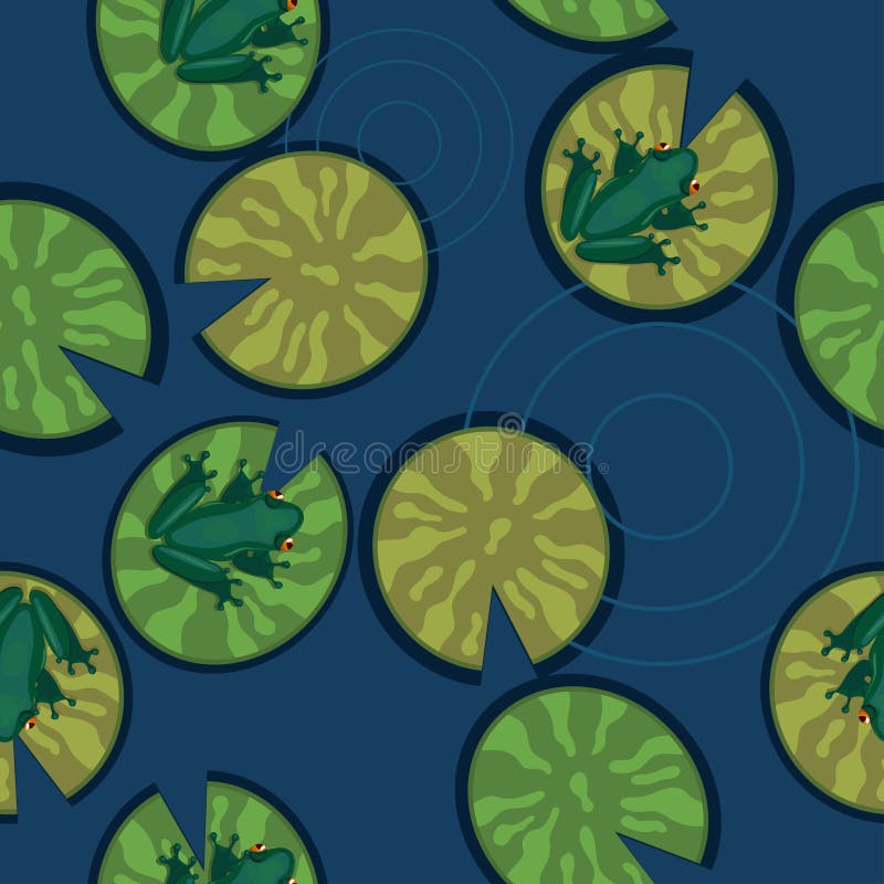 Naadloze textuur van kikkers op leliestootkussens op een vijver Vector illustratie royalty-vrije illustratie Naadloze textuur van kikkers op leliestootkussens op een vijver Vector illustratie royalty-vrije illustratie