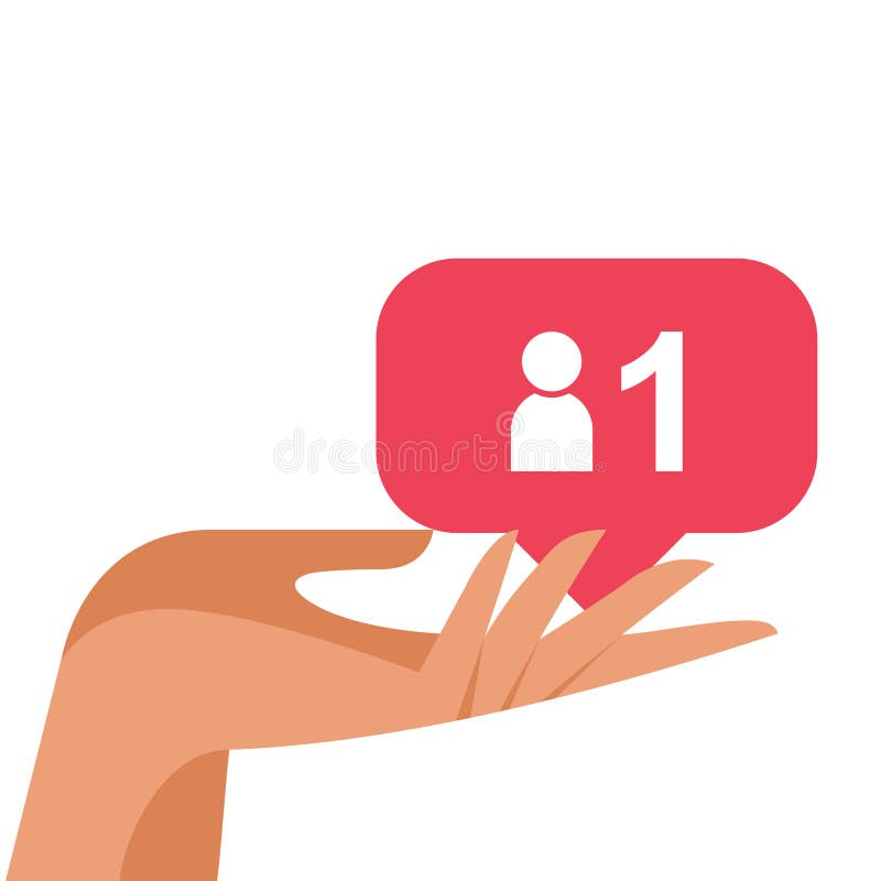 Nachfolgerikone in der weiblichen Hand. instagram. Social Media. Soziales Netz. Mitteilungsikone. flache Vektorillustration. Folgendes folgen.
