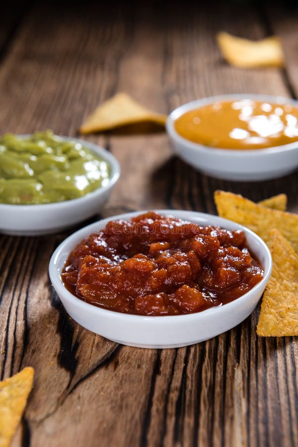 Nacho Dips (Salsa, Guacamole and Cheese) Stock Image Image of dips