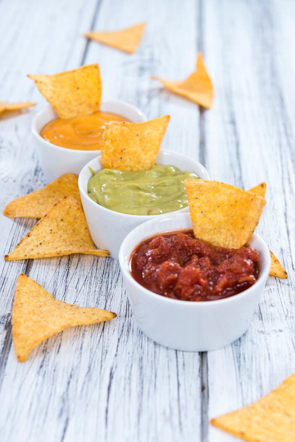 Nacho Dips (Salsa, Guacamole and Cheese) Stock Image Image of dips