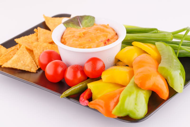 Nachos, Cheese Sauce, Vegetables Stock Image Image of green, isolated