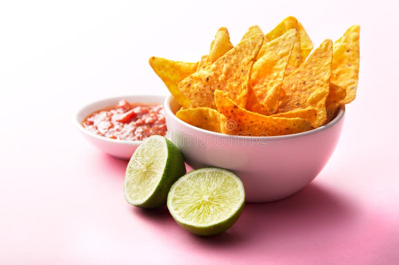 Nachos, Salsa and Lime royalty free stock image
