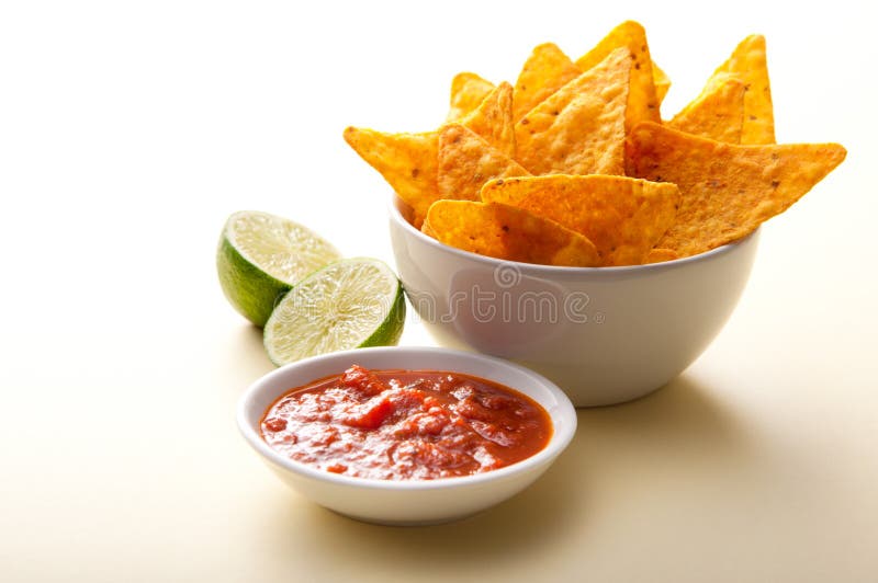 Nachos, Salsa and Lime royalty free stock images