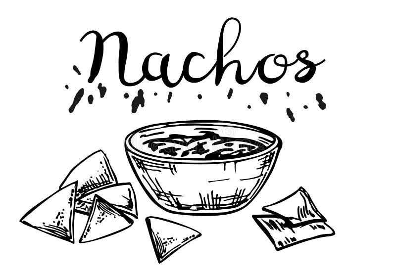https://thumbs.dreamstime.com/b/nachos-sketch-style-mexican-corn-chips-salsa-dip-tortilla-drawing-restaurant-menu-label-banner-165429820.jpg