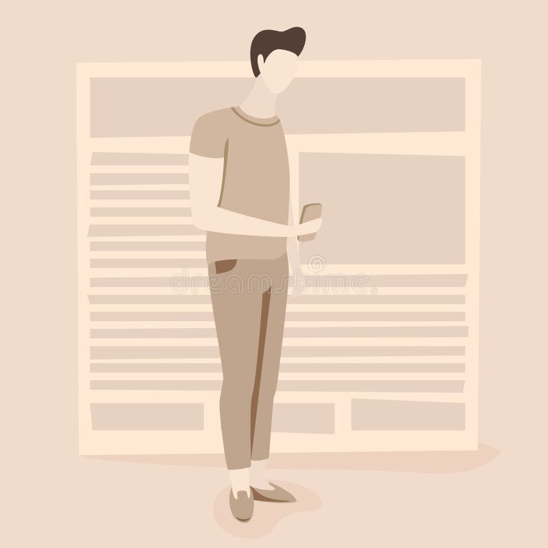 Nachrichtenillustration, Mannlesenachrichten online lizenzfreie abbildung Nachrichtenillustration, Mannlesenachrichten online lizenzfreie abbildung
