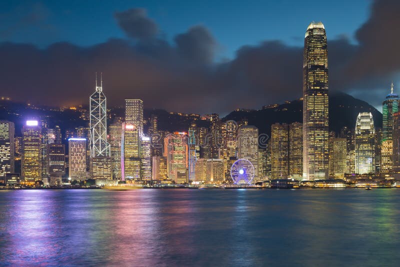 Nachtlichten, Hong Kong-stads centrale economische sector royalty-vrije stock fotografie Nachtlichten, Hong Kong-stads centrale economische sector royalty-vrije stock fotografie