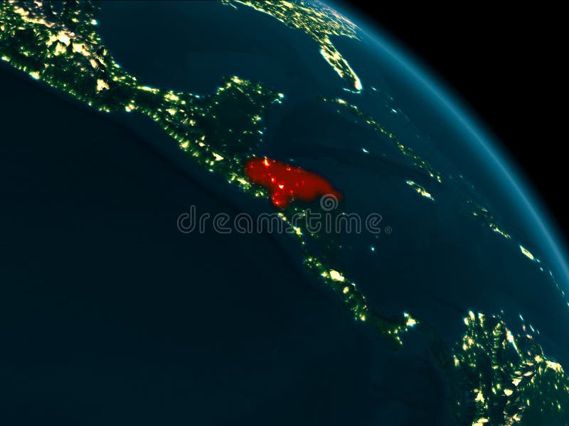 Nachtmening van Honduras ter wereld stock illustratie